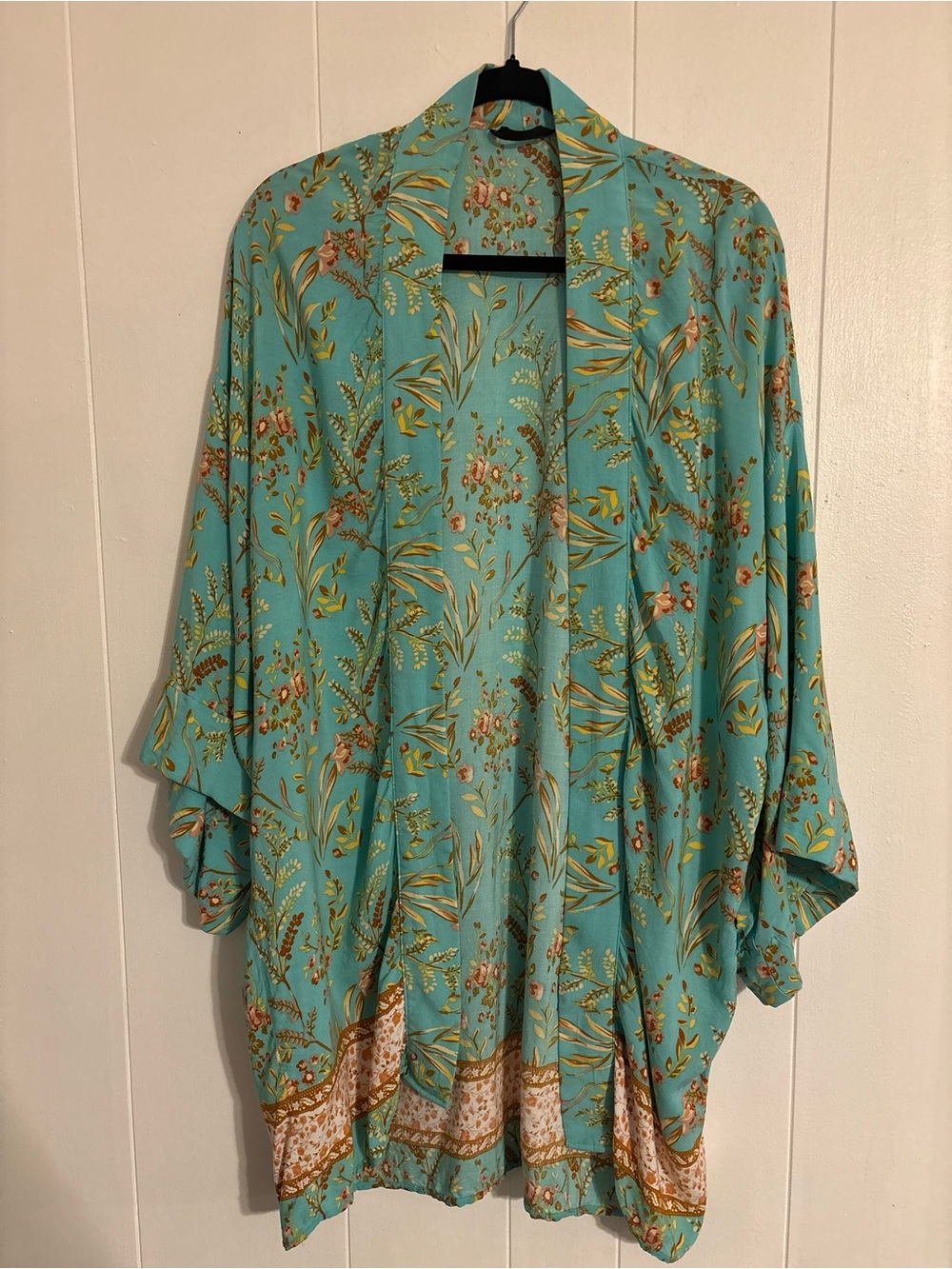 Light teal green Floral Kimono Jacket